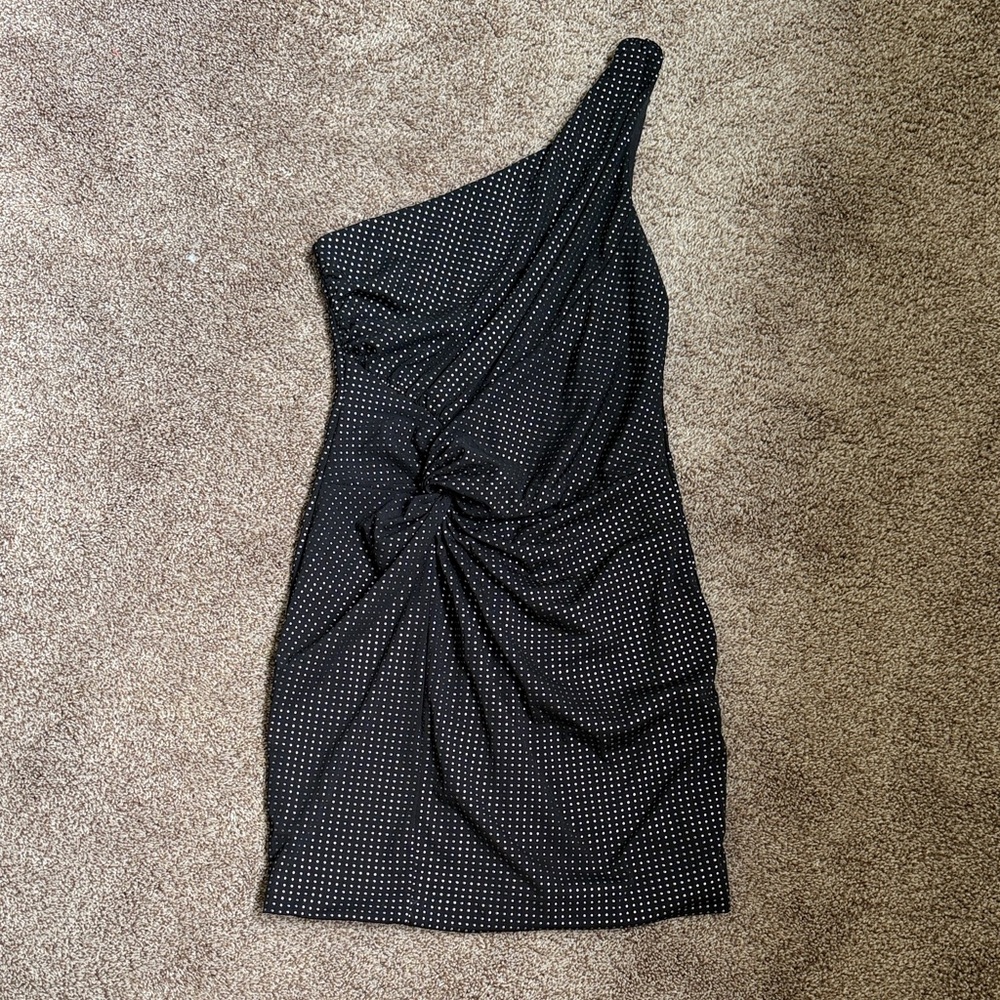 As U Wish One-Shoulder Black Polka Dot Cocktail Dress